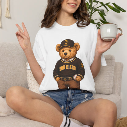 Vintage Preppy Teddy Bear Tee - San Diego Baseball Edition