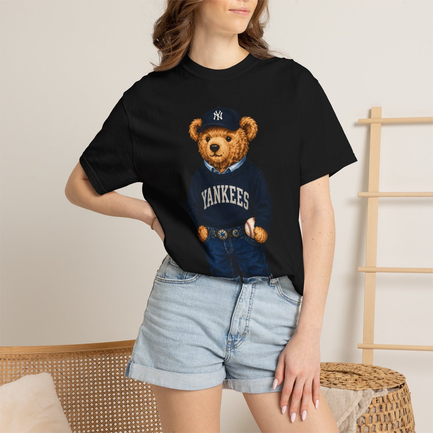 Vintage Preppy Teddy Bear Tee - New York Baseball Edition
