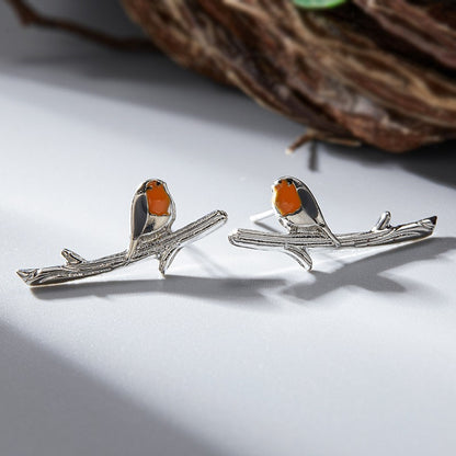 Retro Colorful Little Bird Oil-drip Earrings