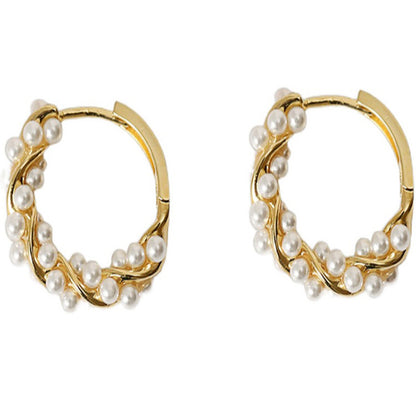 Pearl Earrings Autumn And Winter Special-interest Design Bead Eardrops Earrings New Elegant Circle Ear Clip Women