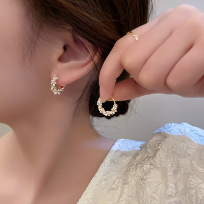 Pearl Earrings Autumn And Winter Special-interest Design Bead Eardrops Earrings New Elegant Circle Ear Clip Women