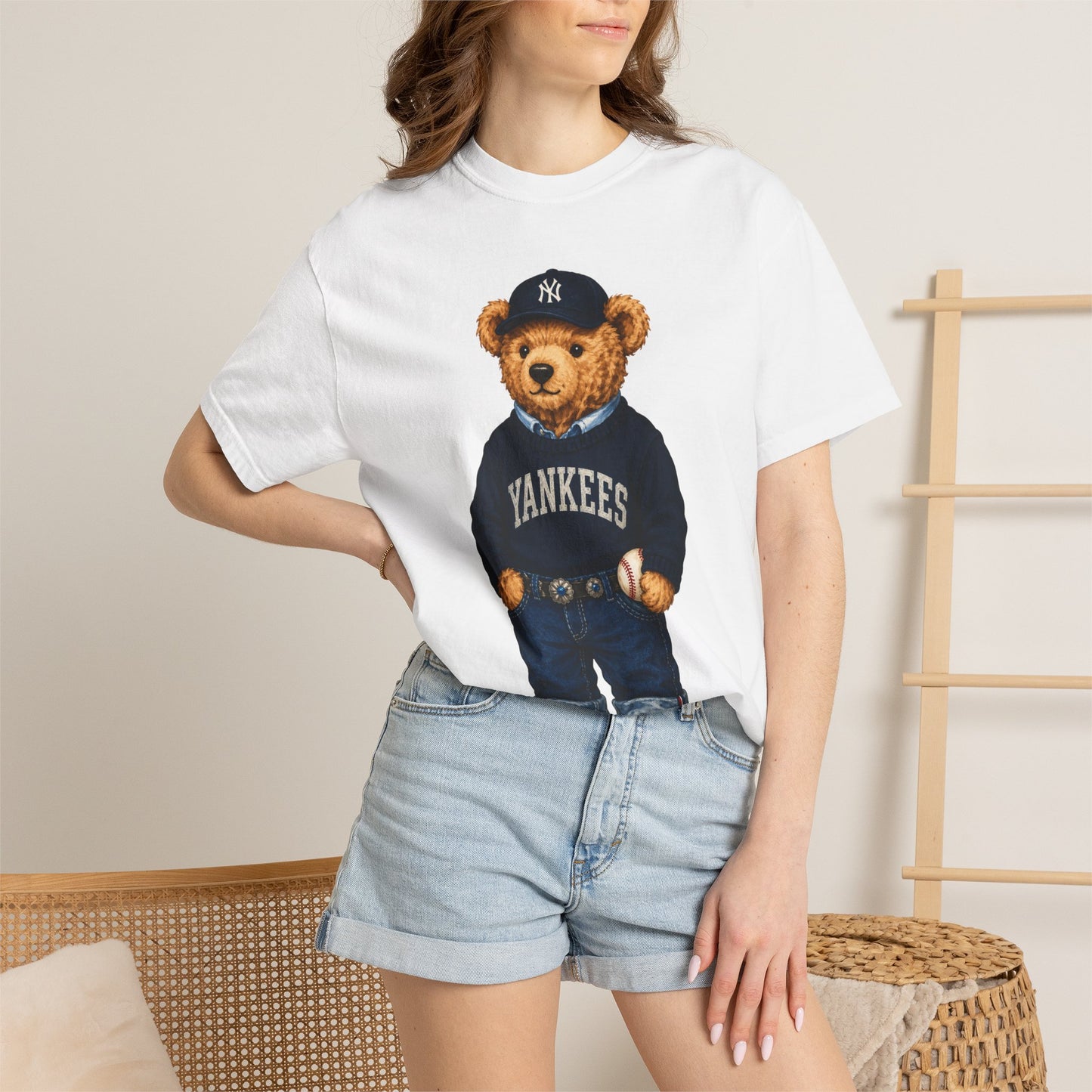 Vintage Preppy Teddy Bear Tee - New York Baseball Edition