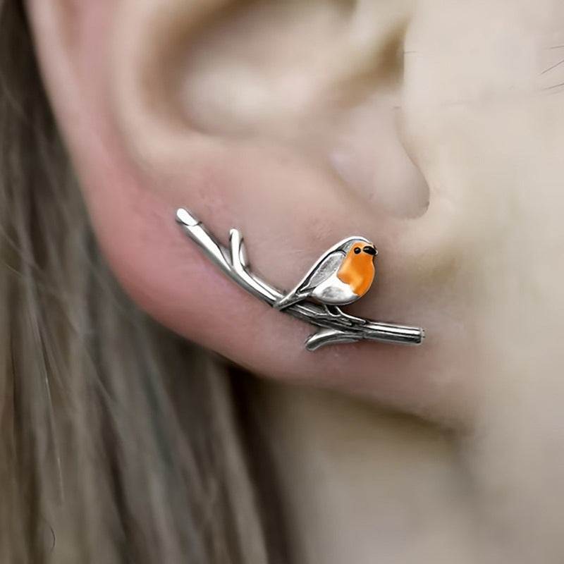 Retro Colorful Little Bird Oil-drip Earrings