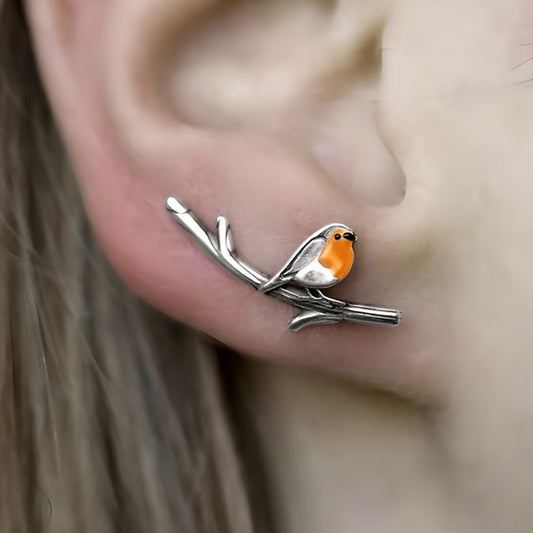 Retro Colorful Little Bird Oil-drip Earrings