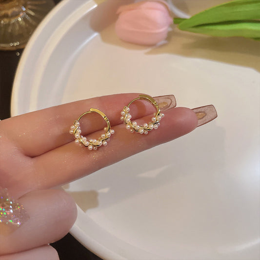 Pearl Earrings Autumn And Winter Special-interest Design Bead Eardrops Earrings New Elegant Circle Ear Clip Women