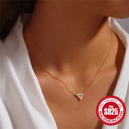 Radiant V-Shine Sterling Silver Necklace – Elegant Sparkling Pendant