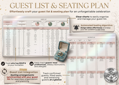Wedding Planner Spreadsheet Wedding Budget Tracker Wedding Timeline Checklist Guest List Tracker Wedding Itinerary Seating Plan Wedding Gift