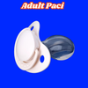 Close-up of a big pacifier for adults with a decorative charm, ideal for ABDL enthusiasts